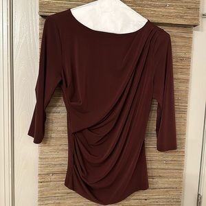 Ann Taylor, burgundy top, elegant ruching, excellent condition. Size Large.